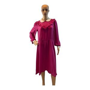 Ms. Chaus Women’s Vintage Pink And White Elastic Waist Midi Shirt Dress -Size 8
